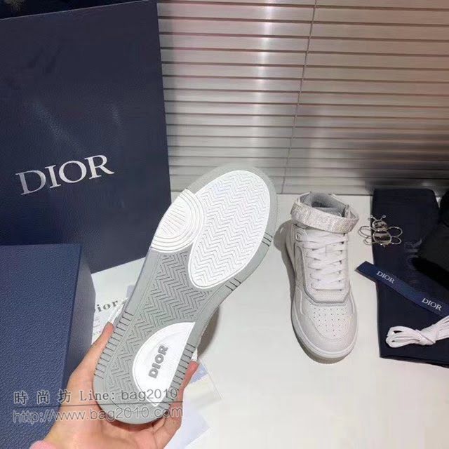 DIOR男女鞋 迪奧撞色拼接刺繡高幫運動鞋 Dior英倫風電繡墊腳跑鞋  naq1342